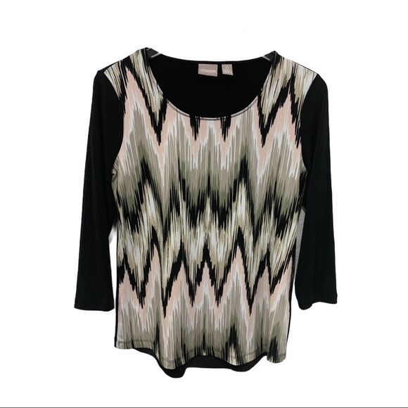 Chico's Tops - Chico's Zig Zag Pattern Stretch Blouse Top Black